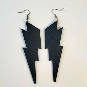 Matte Black Lightning Bolt Textured Lightweight Earrings
